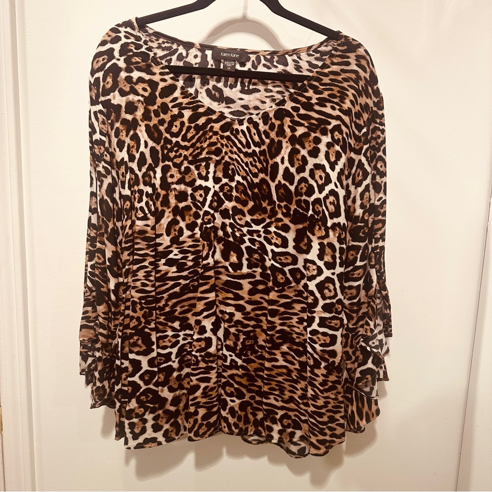 Karen Kane Animal Print Blouse - Brown and Black 1X